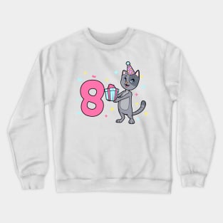 I am 8 with cat - girl birthday 8 years old Crewneck Sweatshirt